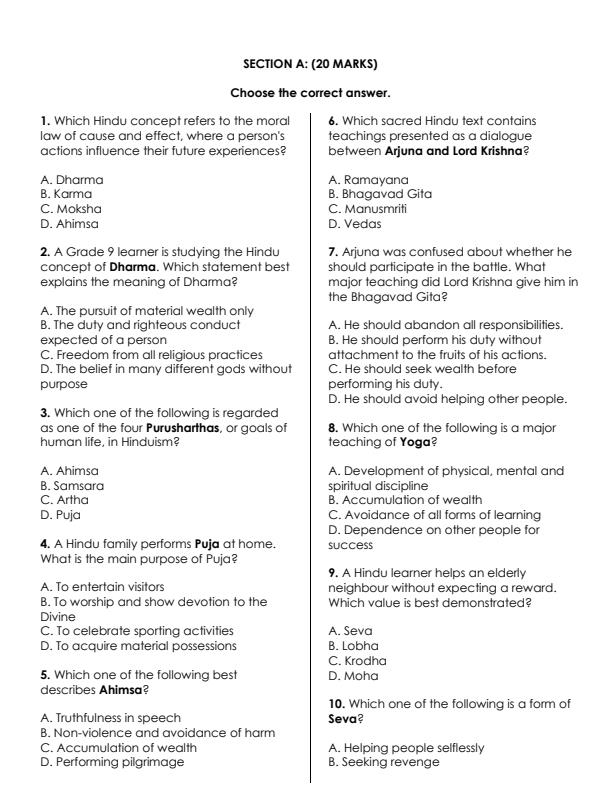 Preview page Grade-9-Hindu-Religious-Education-KJSEA-Prediction-2-Exam-2026_6618_1.jpg