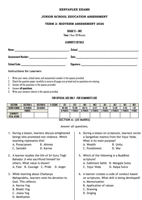 Preview page Grade-9-Hindu-Religious-Education-Mid-Term-2-Exam-2026_5902_0.jpg
