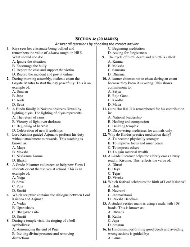 Preview page Grade-9-Hindu-Religious-Education-Opener-Exam-Term-1-2026_5005_1.jpg