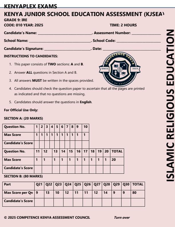 Preview page Grade-9-IRE-End-of-Term-3-KJSEA-Prediction-Exam-2025_4861_0.jpg