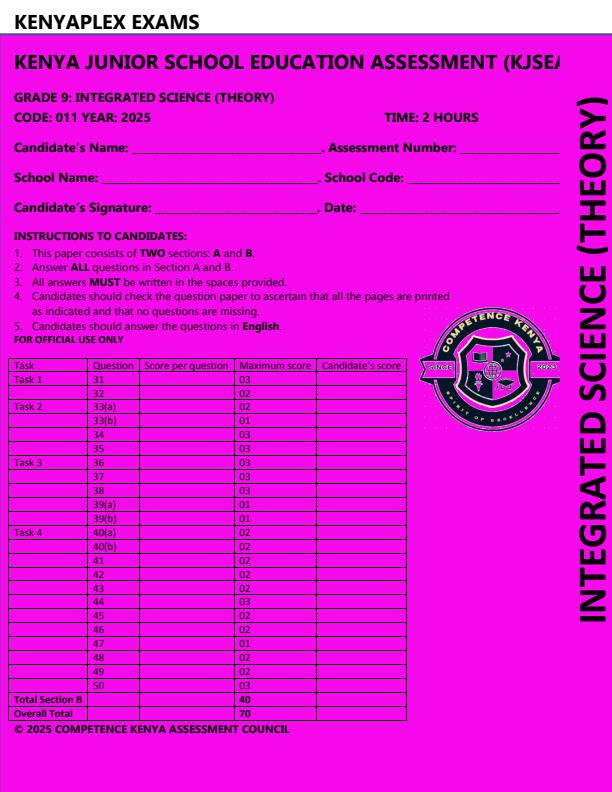 Preview page Grade-9-Integrated-Science-Paper-1-End-of-Term-3-KJSEA-Prediction-Exam-2025_4859_0.jpg