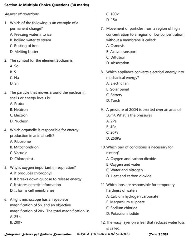 Preview page Grade-9-Integrated-Science-Paper-1-End-of-Term-3-KJSEA-Prediction-Exam-2025_4859_1.jpg