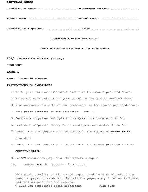 Preview page Grade-9-Integrated-Science-Paper-1-Mid-Term-2-Exam-2025_4185_0.jpg