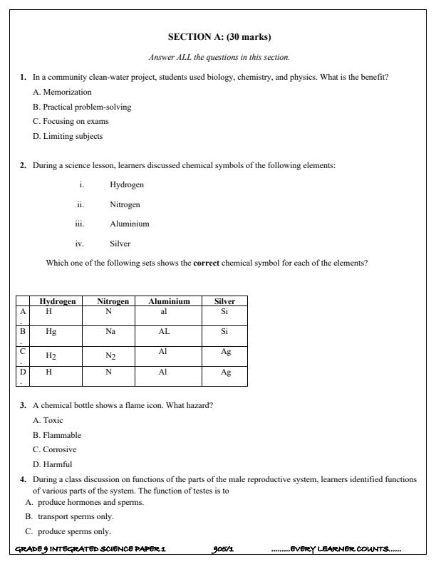Preview page Grade-9-Integrated-Science-Paper-1-Term-3-Opener-Exam-2025_4567_1.jpg