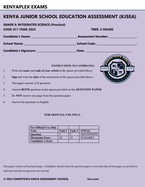 Preview page Grade-9-Integrated-Science-Paper-2-End-of-Term-3-KJSEA-Prediction-Exam-2025_4860_0.jpg