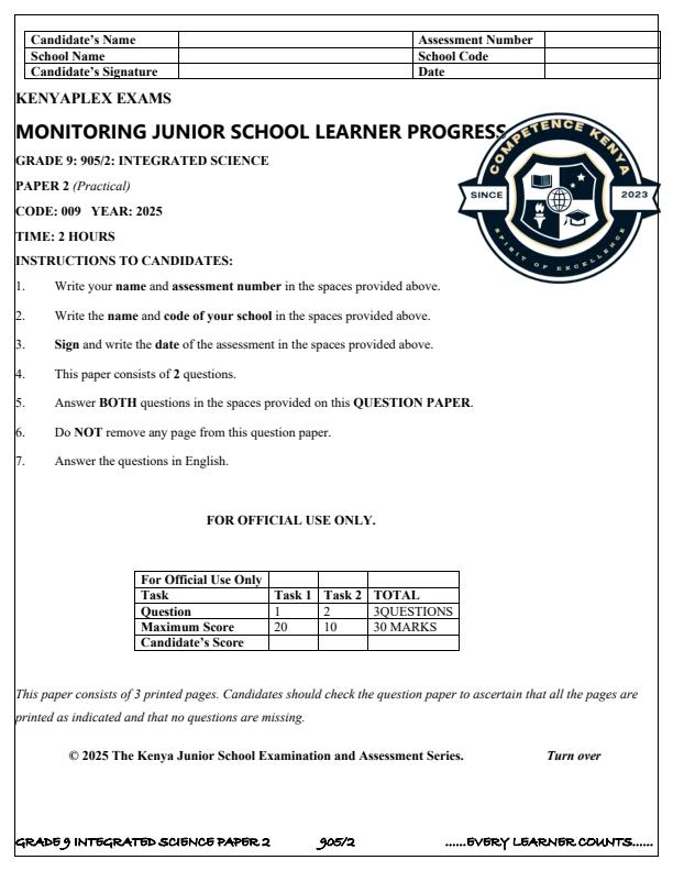 Preview page Grade-9-Integrated-Science-Paper-2-Term-3-Opener-Exam-2025_4568_0.jpg