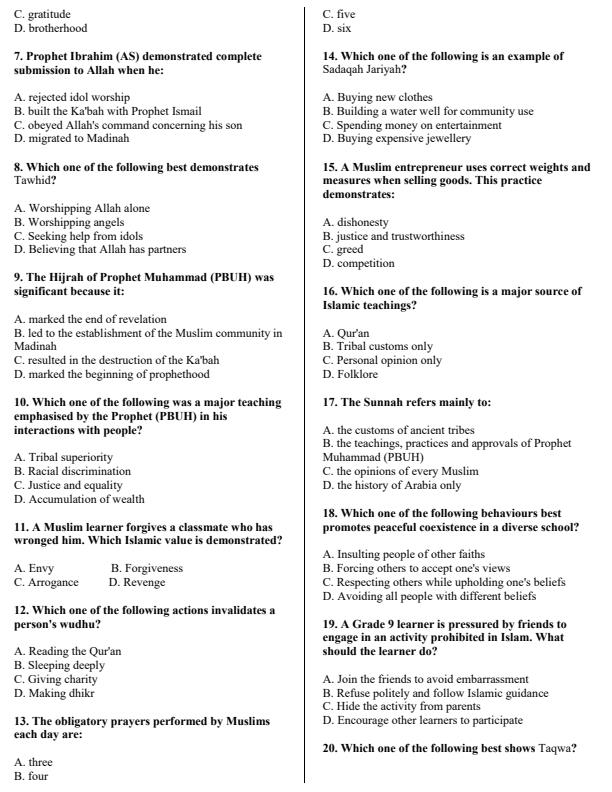 Preview page Grade-9-Islamic-Religious-Education-End-Term-3-Set-2-Exam-2026_7051_1.jpg