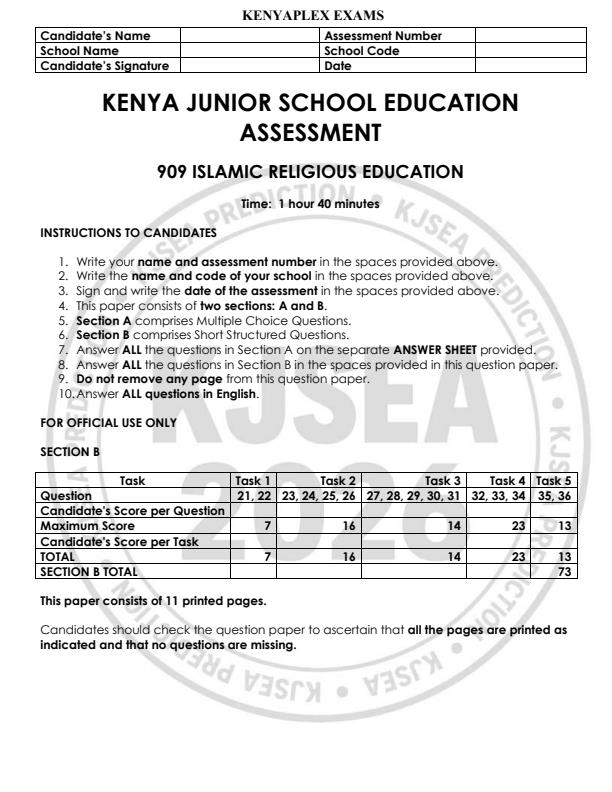 Preview page Grade-9-Islamic-Religious-Education-KJSEA-Prediction-2-Exam-2026_6621_0.jpg