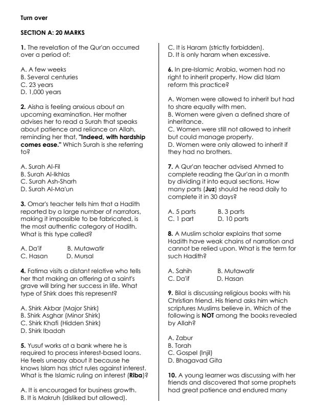 Preview page Grade-9-Islamic-Religious-Education-KJSEA-Prediction-2-Exam-2026_6621_1.jpg