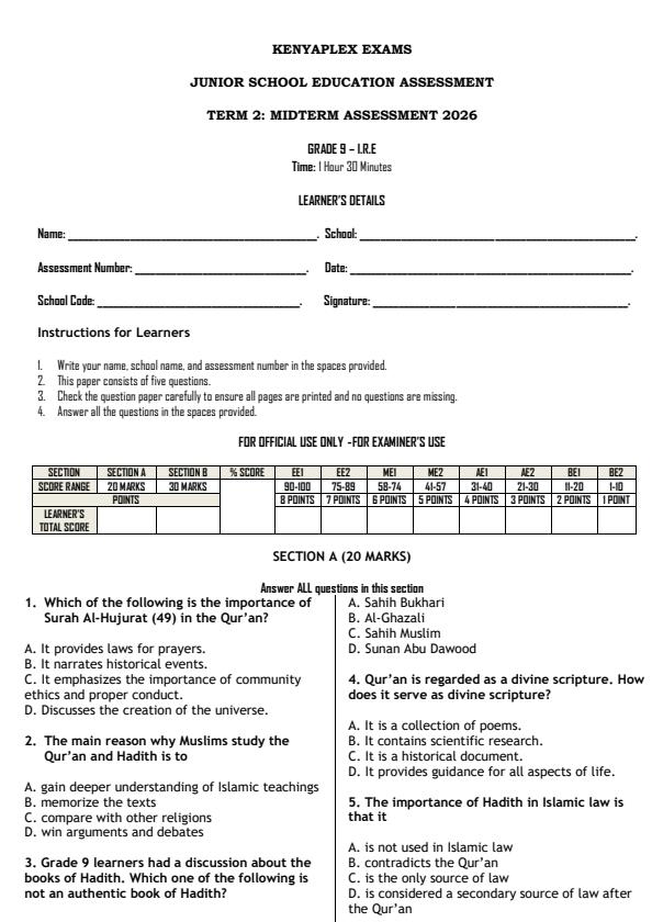 Preview page Grade-9-Islamic-Religious-Education-Mid-Term-2-Exam-2026_5905_0.jpg