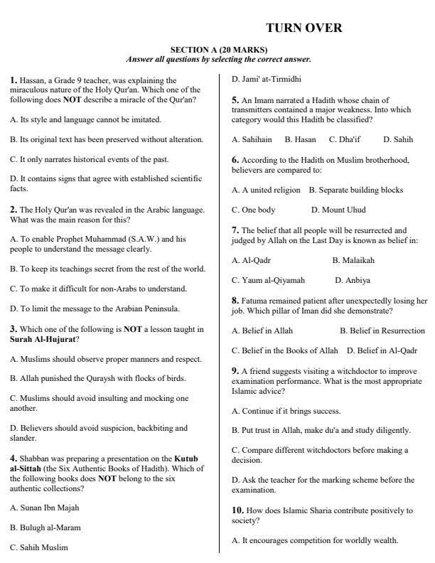 Preview page Grade-9-Islamic-Religious-Education-Term-3-Opener-Exam-2026_6526_1.jpg