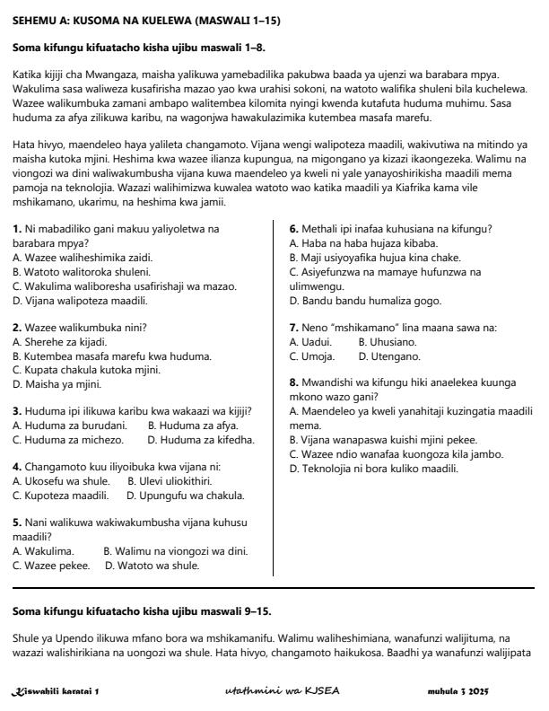 Preview page Grade-9-Kiswahili-Paper-1-End-of-Term-3-KJSEA-Prediction-Exam-2025_4862_1.jpg