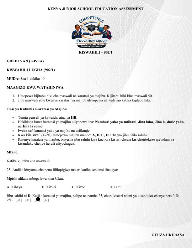 Preview page Grade-9-Kiswahili-Paper-1-KJSEA-Prediction-Exam-2026_6395_0.jpg