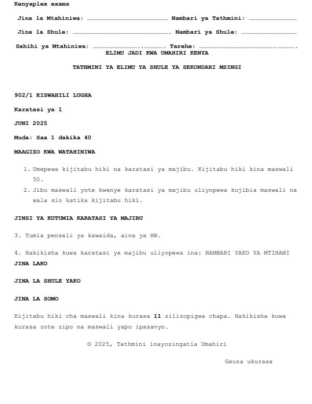 Preview page Grade-9-Kiswahili-Paper-1-Mid-Term-2-Exam-2025_4188_0.jpg