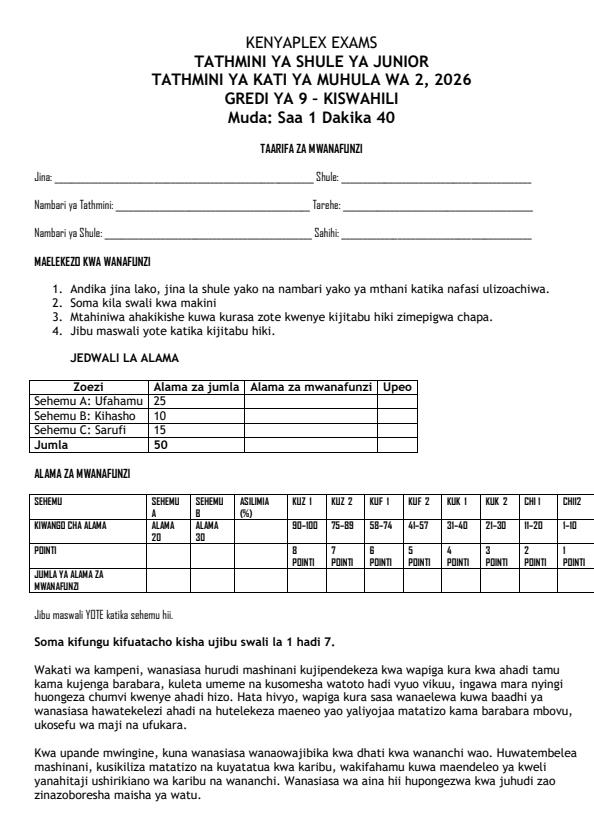 Preview page Grade-9-Kiswahili-Paper-1-Mid-Term-2-Exam-2026_5906_0.jpg
