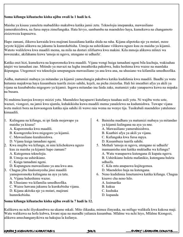 Preview page Grade-9-Kiswahili-Paper-1-Term-3-Opener-Exam-2025_4570_1.jpg