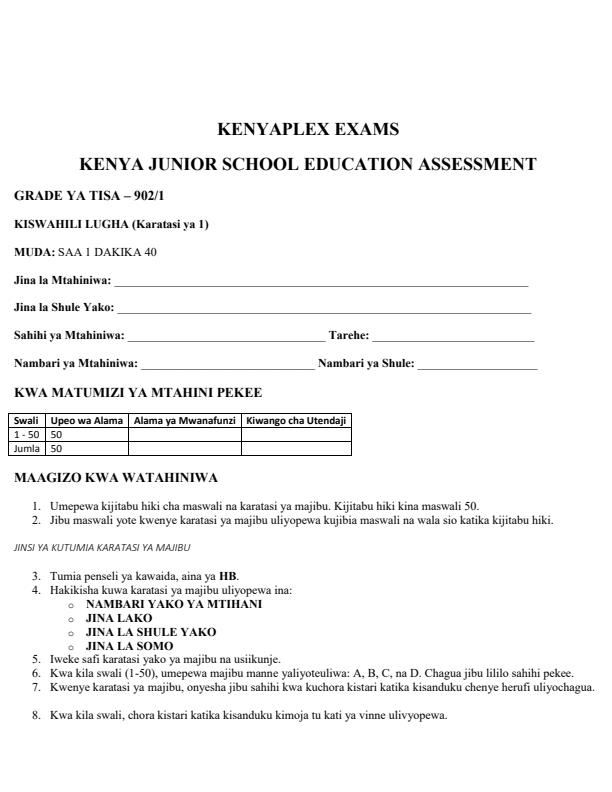 Preview page Grade-9-Kiswahili-Paper-1-Term-3-Opener-Exam-2026_6527_0.jpg