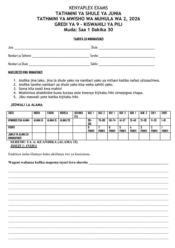 Preview page Grade-9-Kiswahili-Paper-2-End-Term-2-Exam-2026_6165_0.jpg