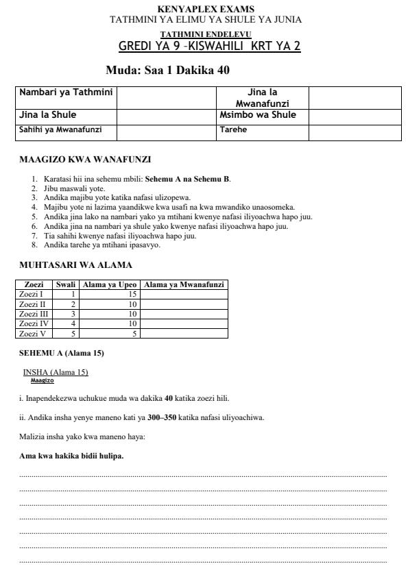 Preview page Grade-9-Kiswahili-Paper-2-End-Term-3-Set-2-Exam-2026_7053_0.jpg