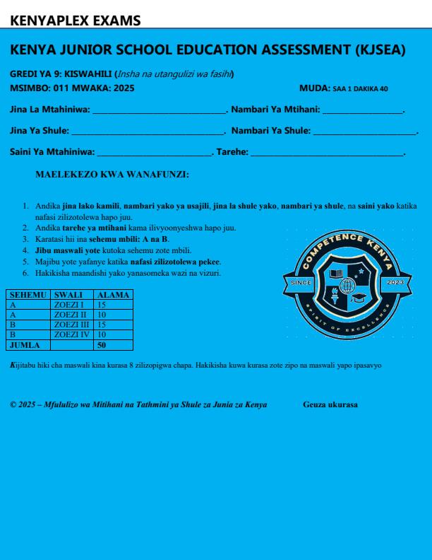 Preview page Grade-9-Kiswahili-Paper-2-End-of-Term-3-KJSEA-Prediction-Exam-2025_4863_0.jpg