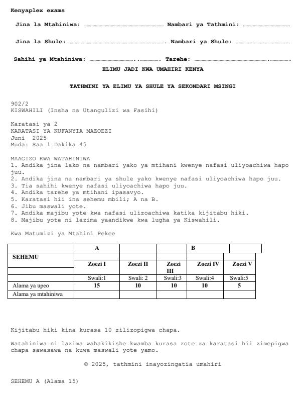 Preview page Grade-9-Kiswahili-Paper-2-Mid-Term-2-Exam-2025_4189_0.jpg