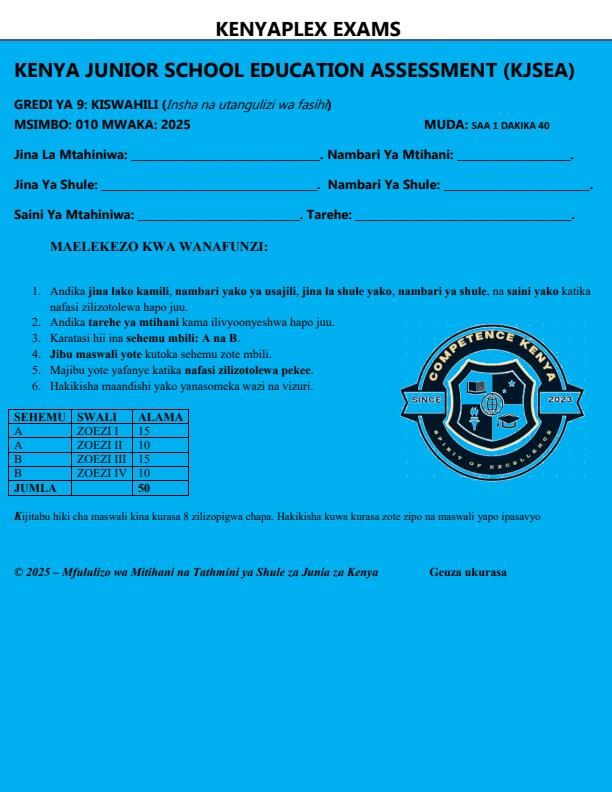 Preview page Grade-9-Kiswahili-Paper-2-Mid-Term-3-Exam-2025_4696_0.jpg