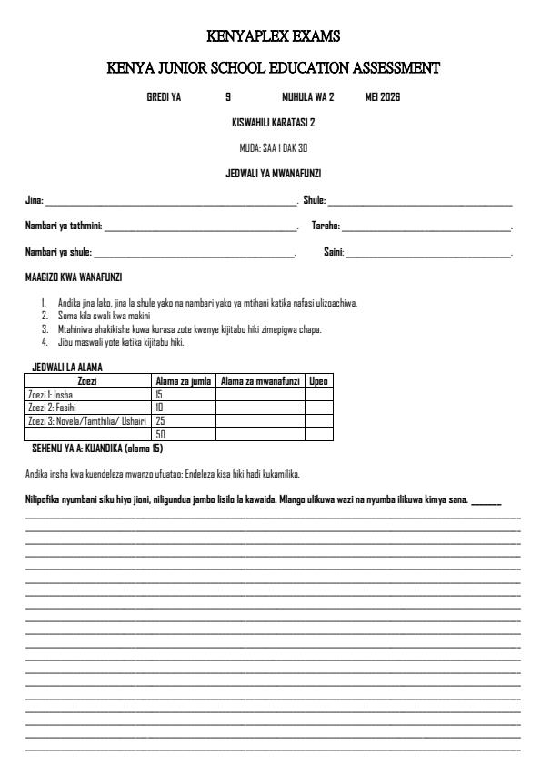 Preview page Grade-9-Kiswahili-Paper-2-Term-2-Opener-Exam-2026_5637_0.jpg