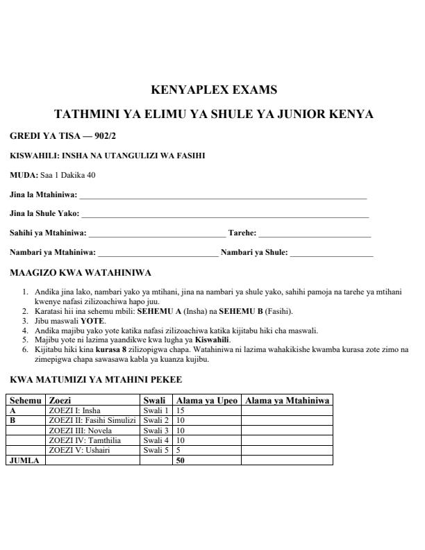 Preview page Grade-9-Kiswahili-Paper-2-Term-3-Opener-Exam-2026_6528_0.jpg