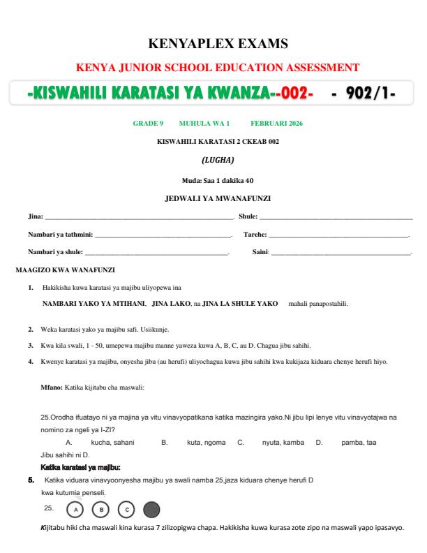 Preview page Grade-9-Kiswahili-Paper1-Mid-Term-1-Exam-2026_5127_0.jpg