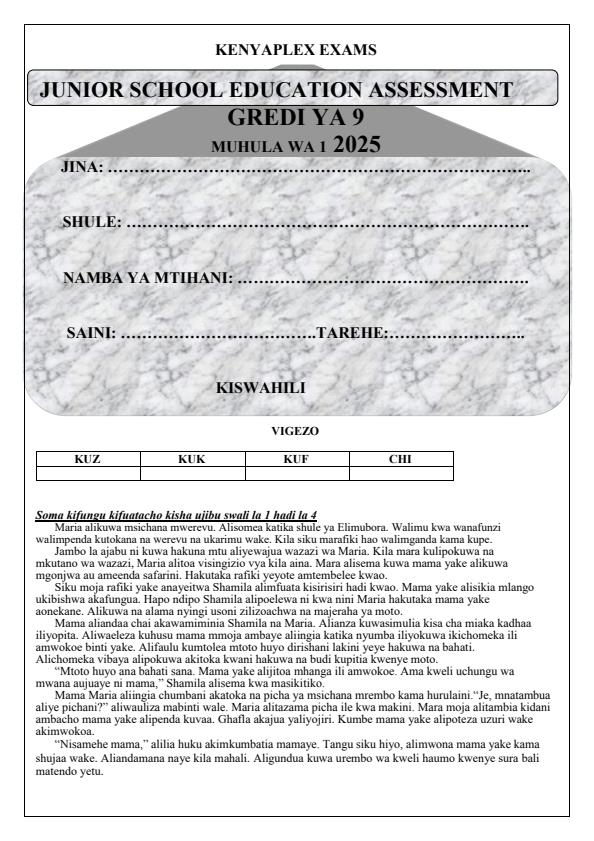 Preview page Grade-9-Kiswahili-Term-1-Opener-Exam-2025_3480_0.jpg