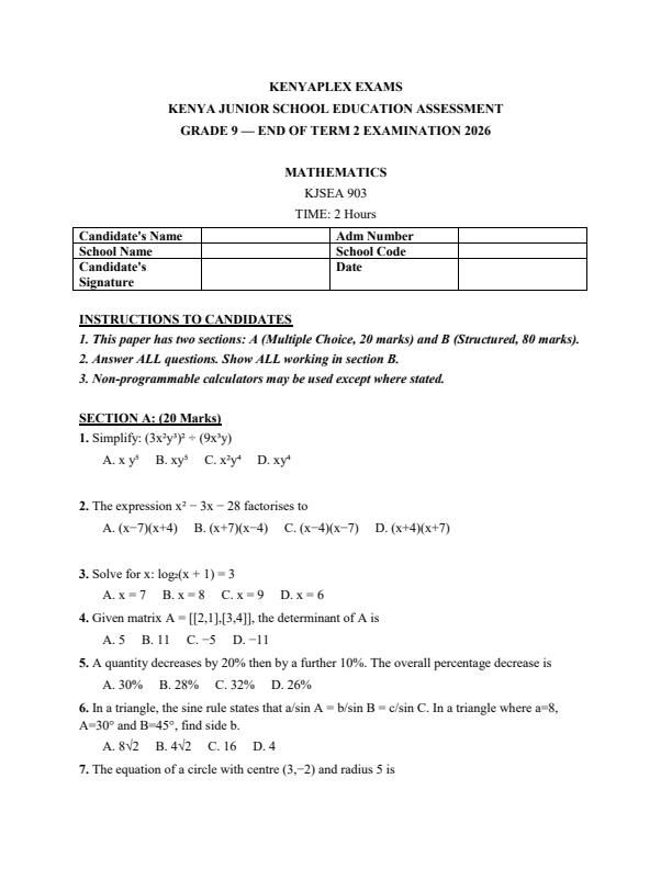 Preview page Grade-9-Mathematics-July-Assessment-Examination-2026_6388_0.jpg
