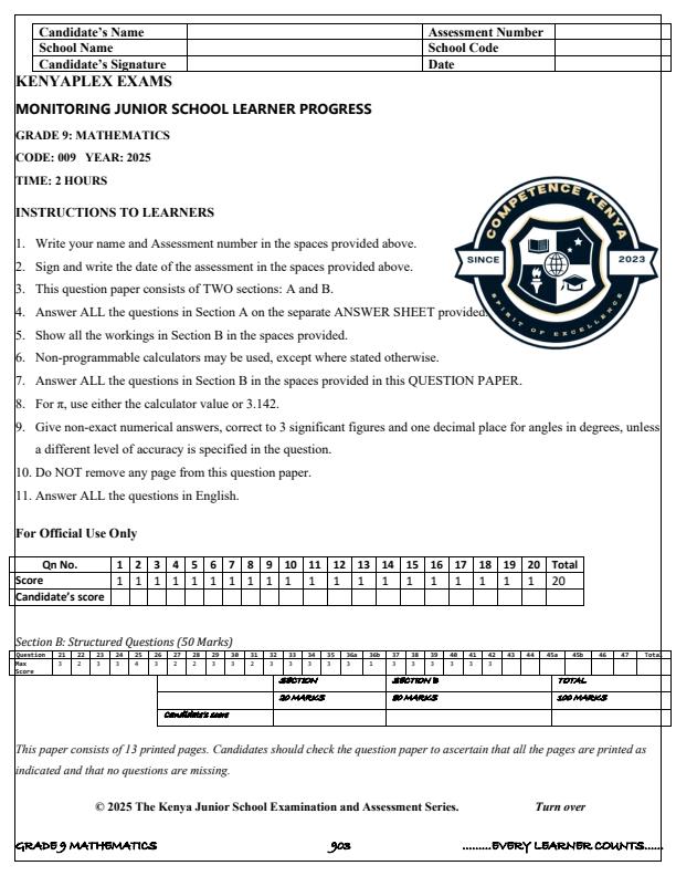 Preview page Grade-9-Mathematics-Term-3-Opener-Exam-2025_4572_0.jpg