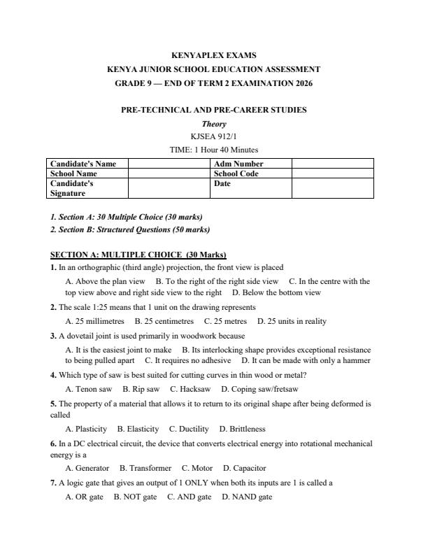 Preview page Grade-9-Pre--Technical-Studies-July-Assessment-Examination-2026_6389_0.jpg