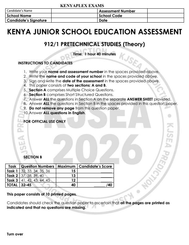 Preview page Grade-9-Pre--Technical-Studies-Paper-1-KJSEA-Prediction-2-Exam-2026_6625_0.jpg