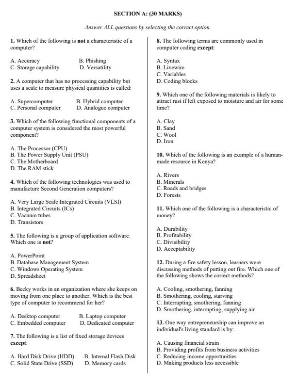 Preview page Grade-9-Pre-Technical-Studies-KJSEA-Prediction-Exam-2026_6399_1.jpg