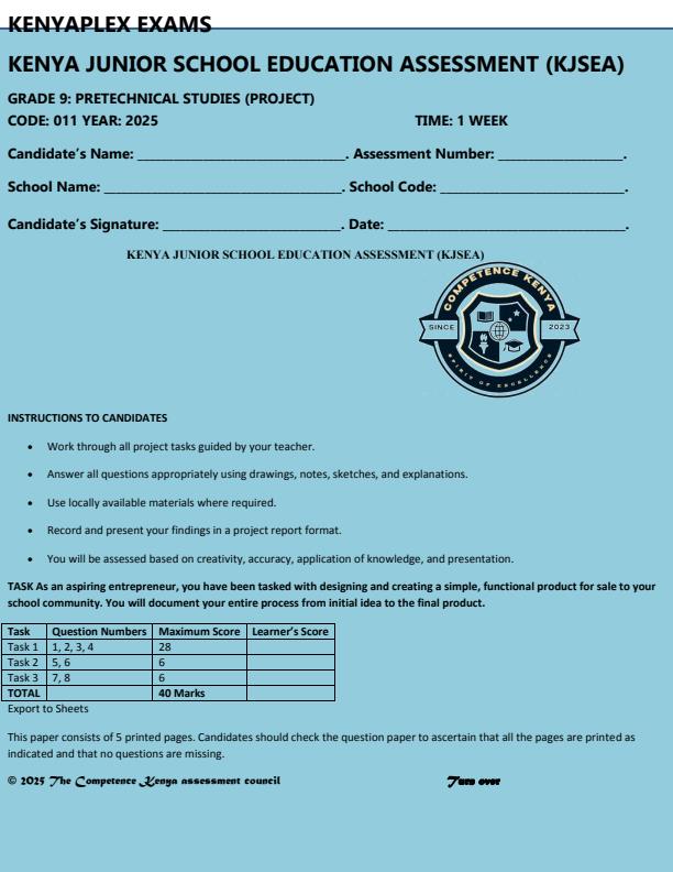 Preview page Grade-9-Pre-Technical-Studies-Paper-2-End-of-Term-3-KJSEA-Prediction-Exam-2025_4865_0.jpg