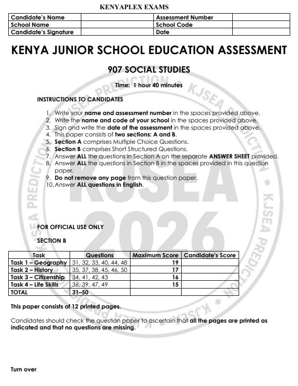 Preview page Grade-9-Social-Studies-KJSEA-Prediction-Exam-2026-Set-2_6627_0.jpg