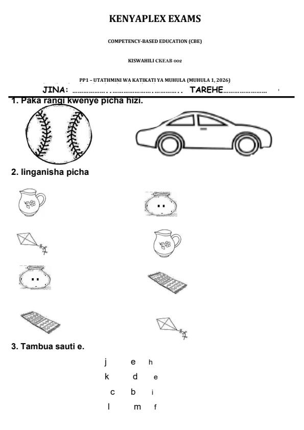 Preview page Grade-Pre--Primary-1-Kiswahili-Mid-Term-1-Exam-2026_5317_0.jpg