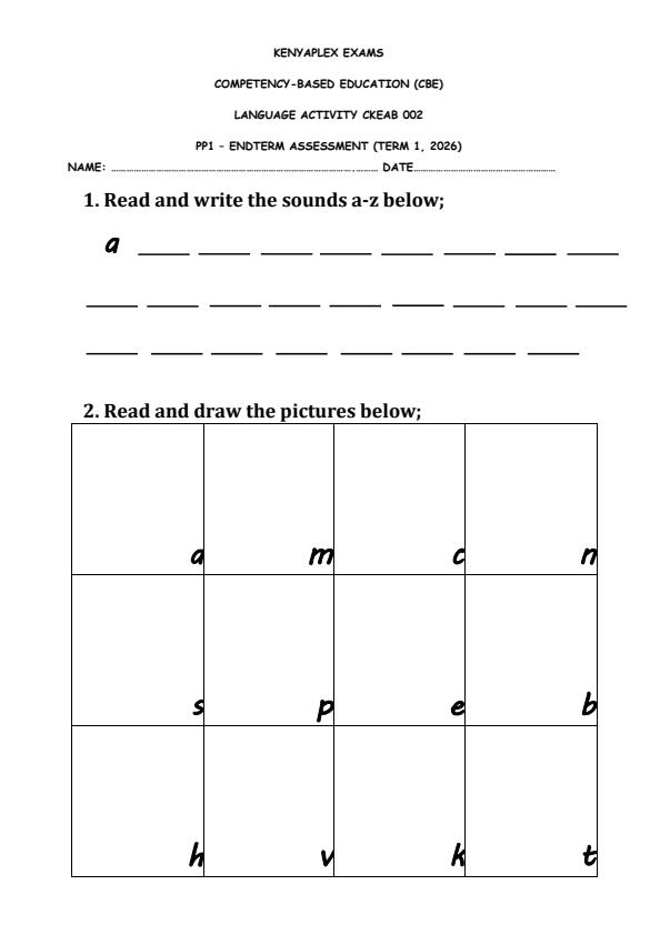 Preview page Grade-Pre--Primary-1-Language-Activity-End-Term-1-Exam-2026_5329_0.jpg