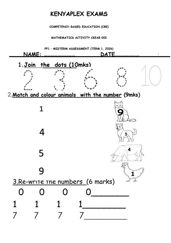 Preview page Grade-Pre--Primary-1-Mathematics-Activity-Mid-Term-1-Exam-2026_5319_0.jpg