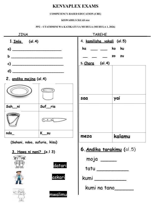 Preview page Grade-Pre--Primary-2-Kswahili-Mid-Term-1-Exam-2026_5311_0.jpg