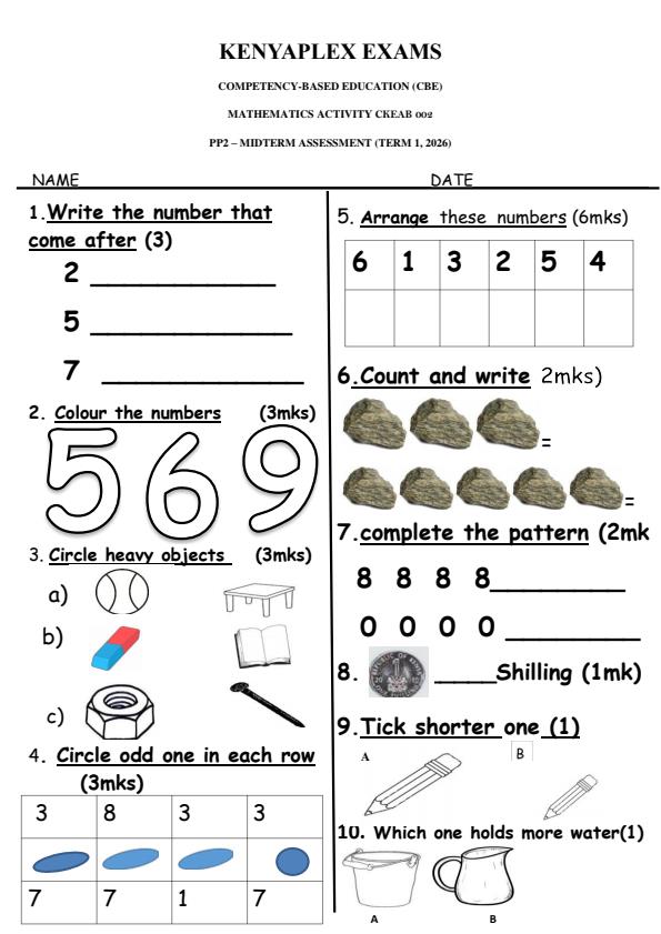 Preview page Grade-Pre--Primary-2-Mathematics-Activity-Mid-Term-1-Exam-2026_5314_0.jpg