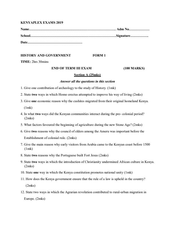 Preview page History-and-Government-Form-1-End-of-Term-3-Examination-2019_390_0.jpg