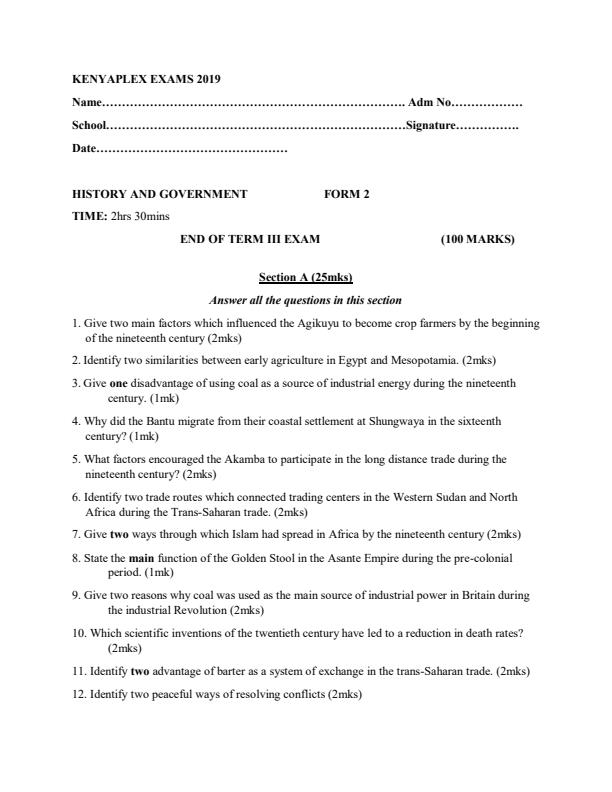 Preview page History-and-Government-Form-2-End-of-Term-3-Examination-2019_400_0.jpg