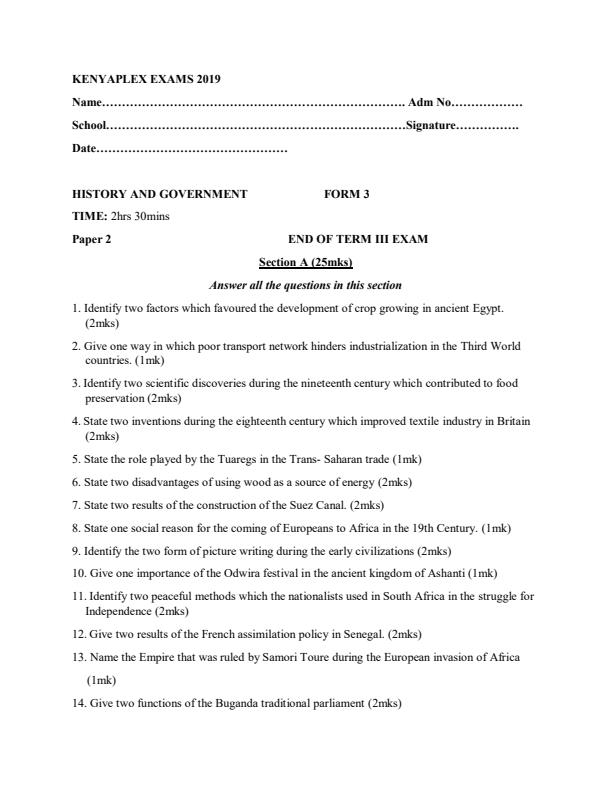 Preview page History-and-Government-Form-3-Paper-2-End-of-Term-3-Exams-2019_379_0.jpg