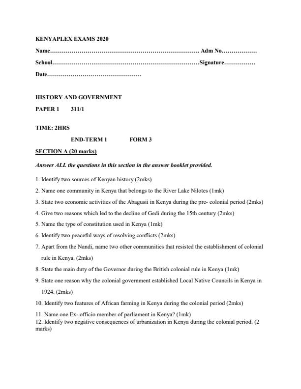 Preview page History-and-Government-Paper-1-Form-3-End-of-Term-1-Examination-2020_597_0.jpg