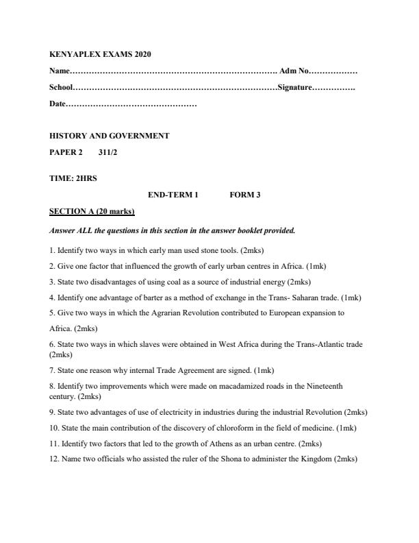 Preview page History-and-Government-Paper-2-Form-3-End-of-Term-1-Examination-2020_599_0.jpg
