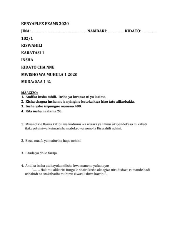 Preview page Kiswahili-Paper-1-Form-4-End-of-Term-1-Examination-2020_604_0.jpg