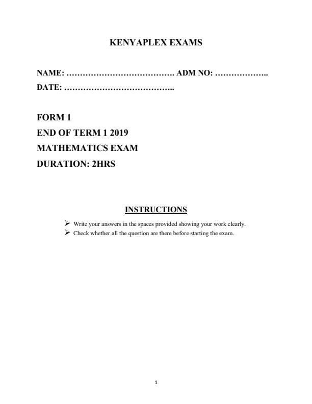 Preview page Mathematics-Form-1-End-of-Term-1-Examination-2019_37_0.jpg