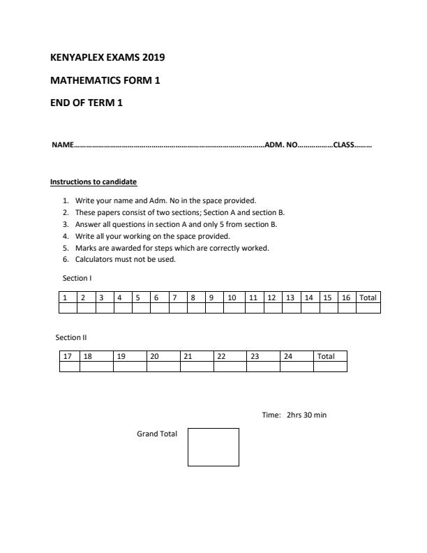 Preview page Mathematics-Form-1-End-of-Term-1-Examination-Version-2-2019_49_0.jpg
